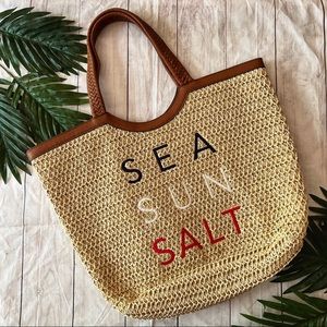 "Sea Sun Salt"  Extra Large Woven Straw Weekend Beach Travel Tote Bag